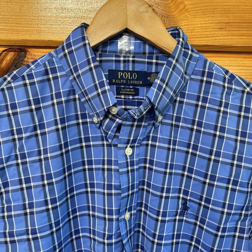 Polo Ralph Lauren Long Sleeve Shirt Classic Performance Stretch Blue Plaid $110